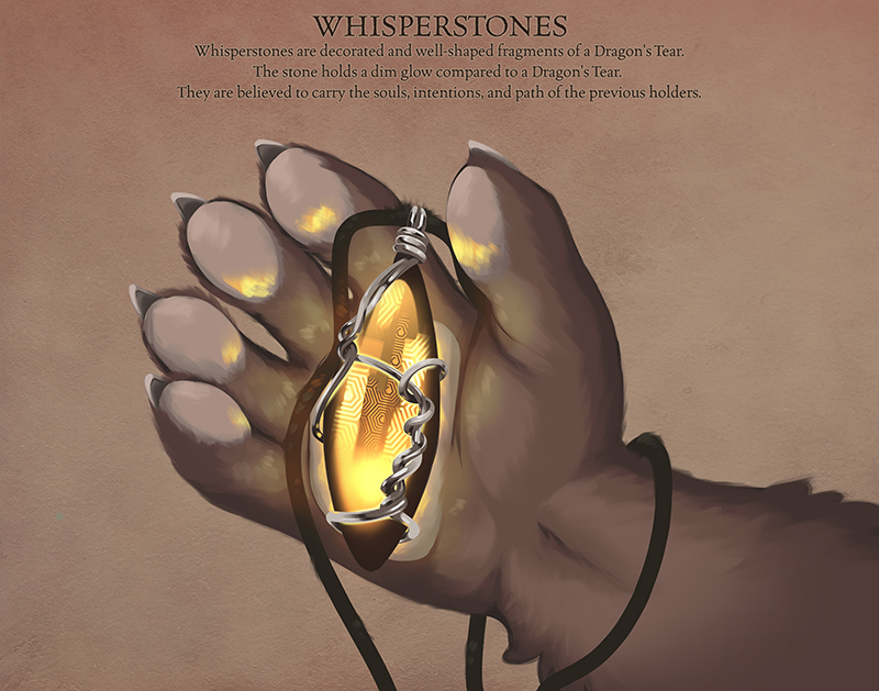 Whisperstone encased in a thin metal enclosure, being held in paw.